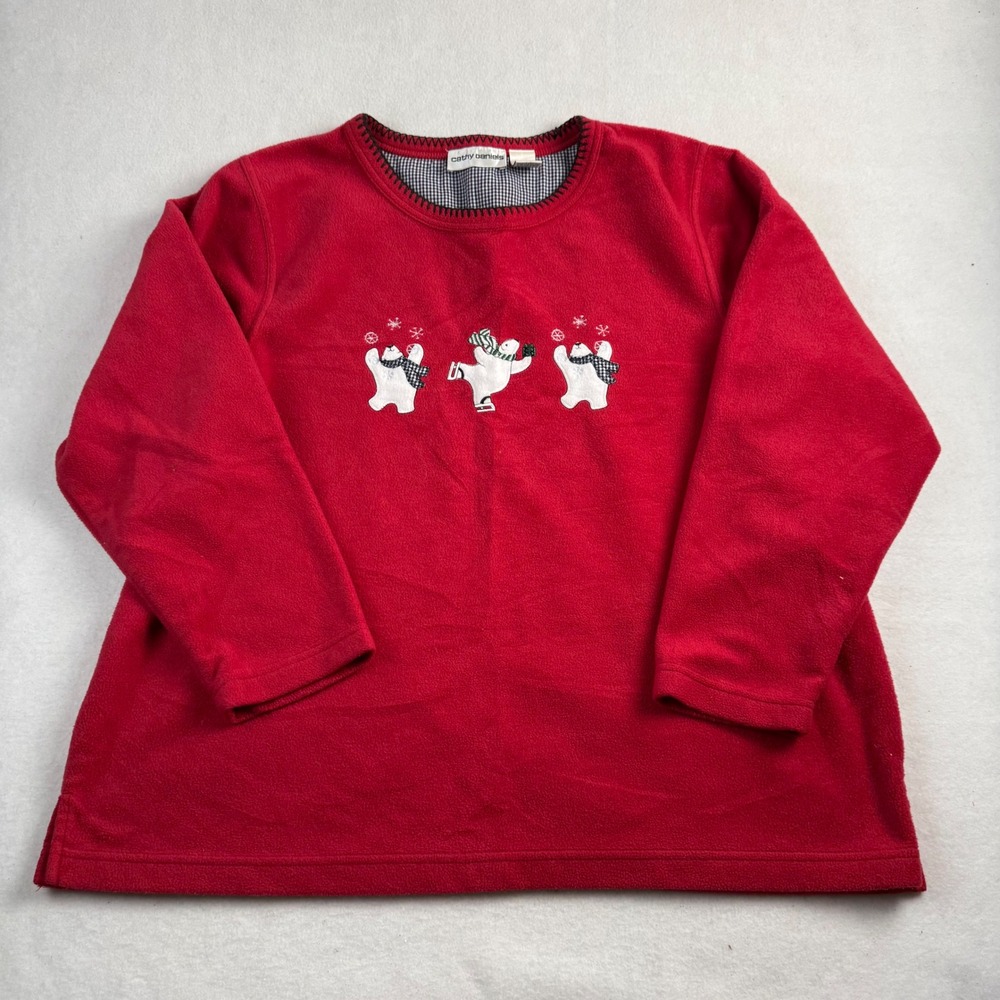 Cathy Daniels Womens XL Red Fleece Christmas Polar Bear Sweatshirt Holiday Top